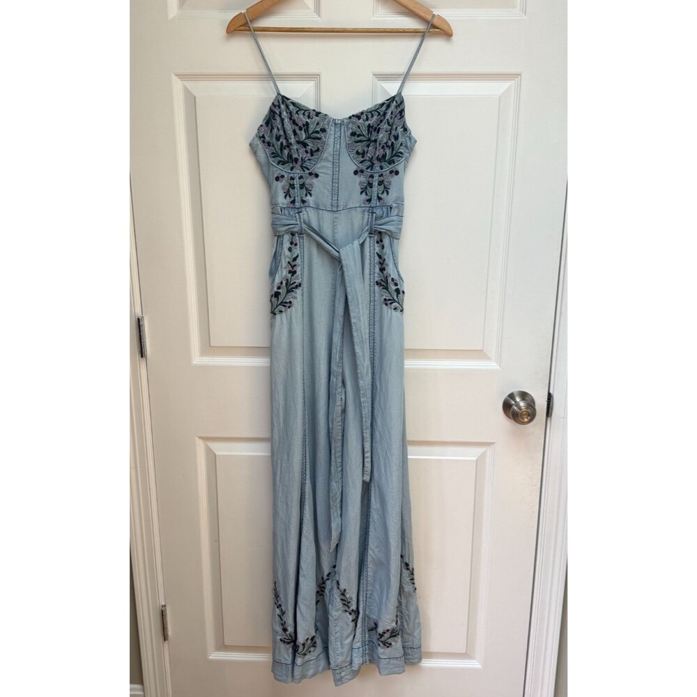 Free People Brigitte Jumpsuit Women's Size Small Floral Embroidery Lyocell